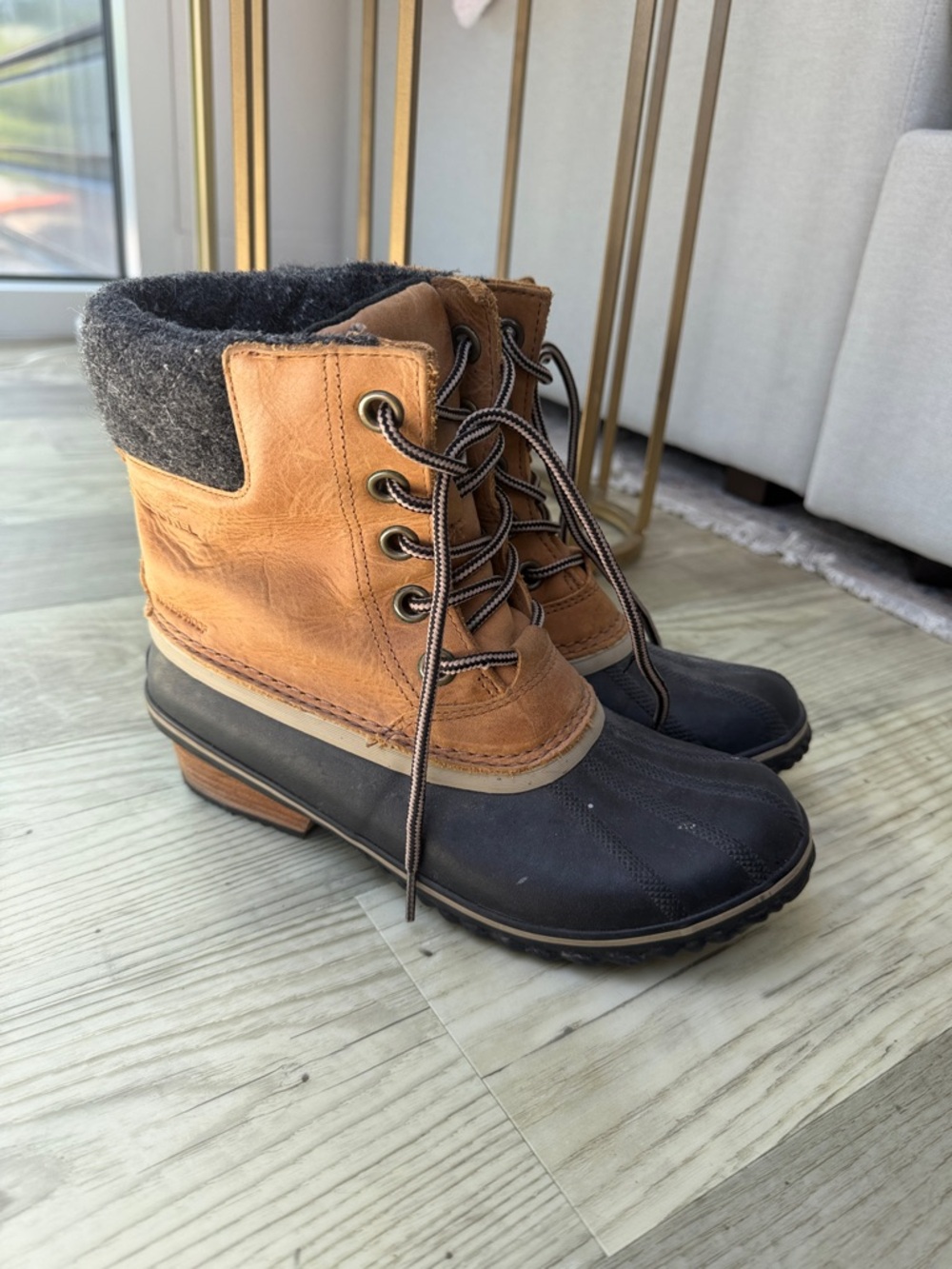Sorel Two-Tone Lace-Up Winter Boots in Brown, Black and Gray